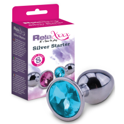 RelaXxxx Silver Starter Plug - Anální šperk modrý vel. S